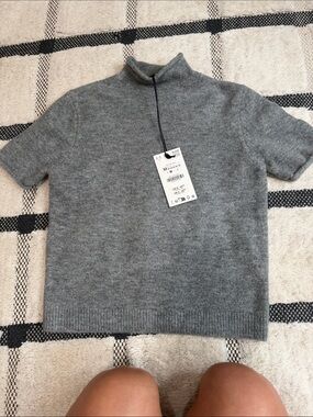 Zara Grey Short-Sleeve Turtleneck Sweater